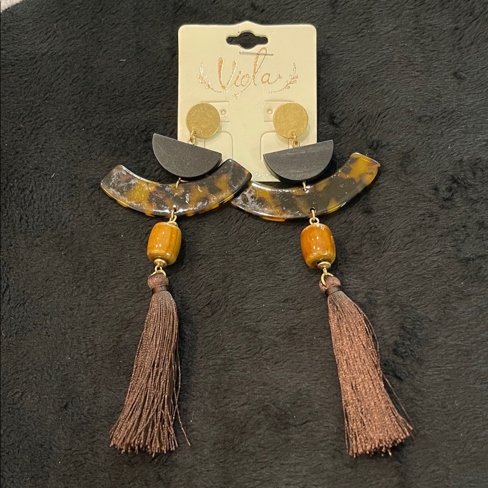 Brown and Black Tassel Earrings